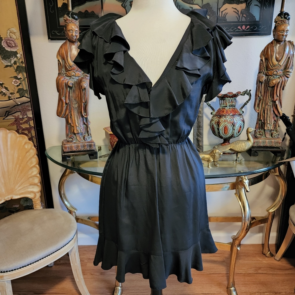 Amanda Uprichard Black Silk Ruffled Dress